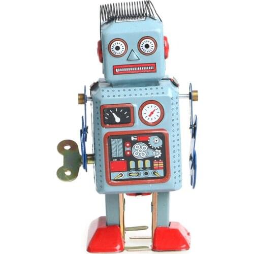 Vintage Mechanical Clockwork Wind Up Walking Robot Tin Toy Kids Gift Collection
