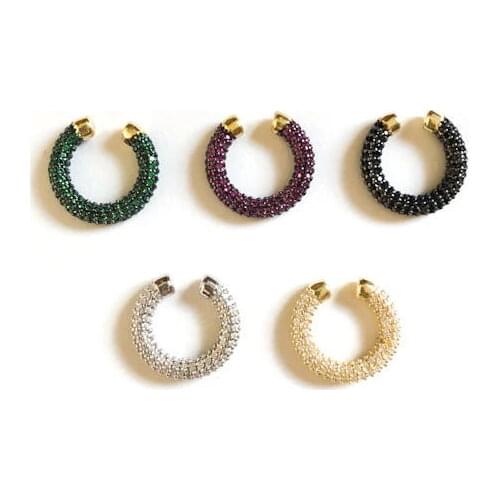 High quality all around cz paved ear cuff white green red blue colorful cubic zirconia no piercing clip earring 1 piece