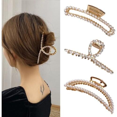 Pearl Hairpin For Women Elegant Headdress Side-Clips Korean Rhinestone Barrettes Hair Shark Clips Hair Accessories Claw Clips