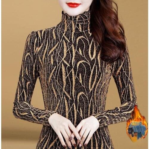 Turtleneck Bottoming Shirt Womens Long Sleeve Tops Vetement Femme 2021 New Style Velvet Plus Size Warm Slim Top Mujer Y778