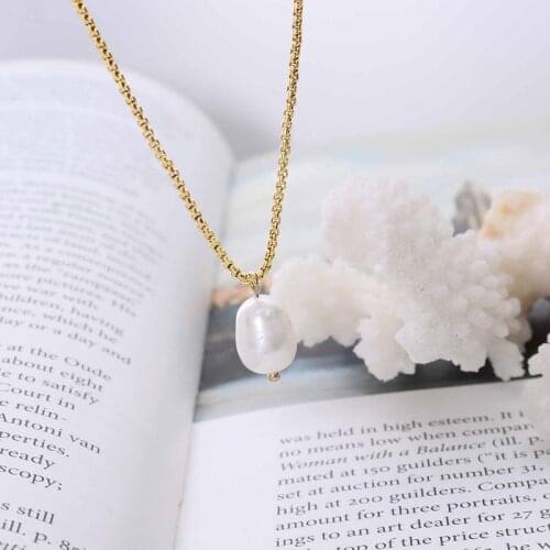 New Baroque Fresh Water Pearl Pendant Necklaces For Women Statement Stainless Steel Chain Choker Necklace Jewelry Party Gift