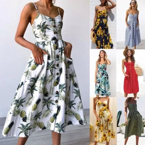 Plus Size Print Sleeveless Backless Strap Midi Dress 2020 Summer Women Vintage Casual Sexy Boho Button Beach Sundress Vestidos