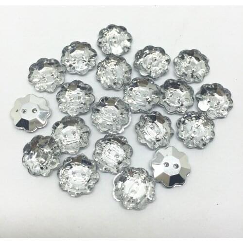 100pcs 13mm Silver Acrylic Flower Buttons Round Baby Fancy Shiny Coat Boots Sewing Clothes Accessories Button