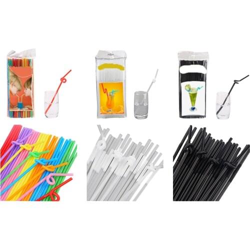 100Pcs/set Disposable Curved Straws Lengthened Flexible Plastic Drinking Tool for Parties Bar