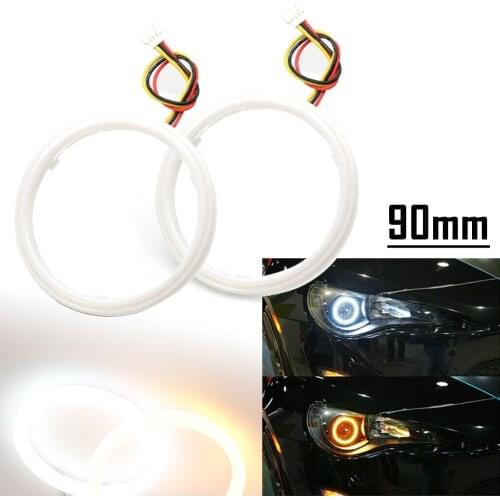 2Pcs 90MM Switchback LED Angel Eyes Halo Rings Car Headlight Head Light Lamp Retrofit White Amber Dual Color