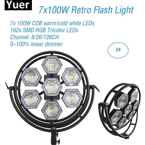 2Pcs/Lot 7*100W COB LEDs Retro Flash Light 162Pcs RGB 3IN1 LEDS DMX512 Sound Control DJ Equipment Disco Party Music Stage Lights