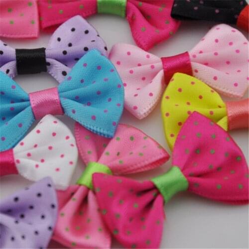 40pcs Mix Dots Satin Ribbon Bows Flowers DIY Crafts Wedding Appliques A089