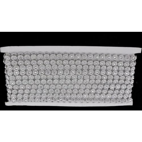 9.1 Meters Flower Shape Rhinestone Beaded Chain Ribbon Trim Embellishment for DIY Crafts Silver