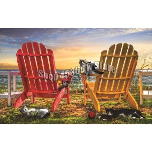 Diamond Mosaic Cat Nap at the Beach Arts Full Diy Diamond Painting Sunrise Sunset Embroidery Home Decoration Cross Stitch Kit