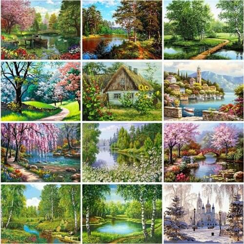 DIY 5D Diamond Painting Villa Scenery Full Circle Resin Mosaic Scenery Diamond Embroidery Picture Home Decoration Gift