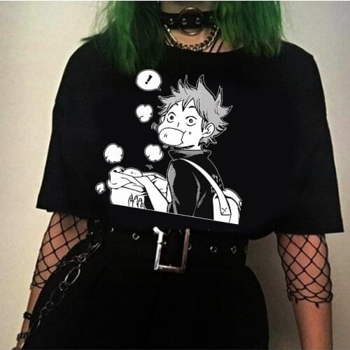 Anime Haikyuu T Shirts Cute Hinata Shoyo Eating Pork Buns Manga T-Shirts