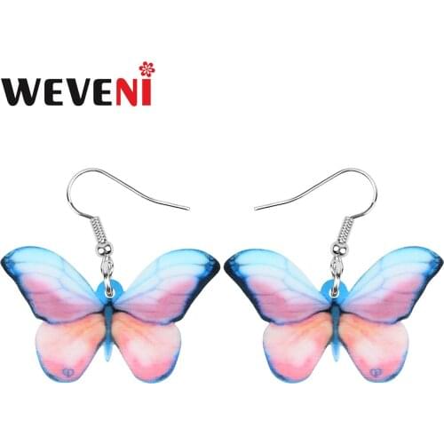 WEVENI Acrylic Pink Brush-footed Butterfly Earrings Smooth Printing Animal Dangle Drop For Women Kid Spring Novelty Gift Jewelry