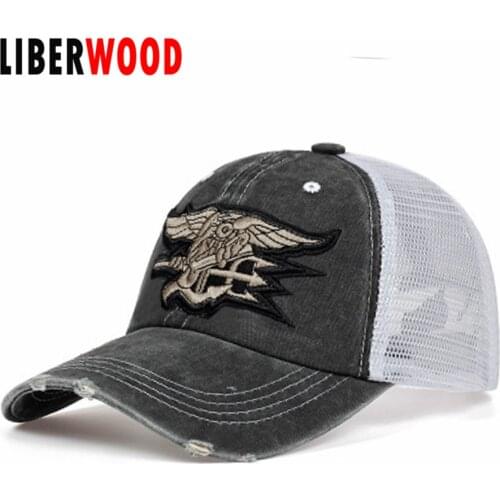 LIBERWOOD Navy Seal Team Baseball Cap SWAT Navy Seals Trident USN Cap Police Tactical cap mesh trucker Hat USA Men Summer hat