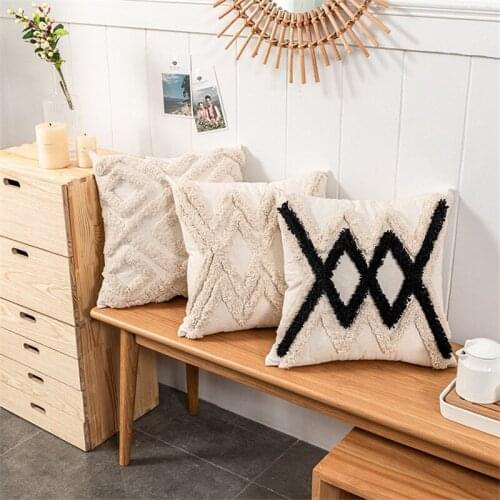 Beige Black Embroidery Pillow Cover 45x45cm Geometric Tufted Cushion Cover Home Decoration Sofa Pillow Case Pillow Sham