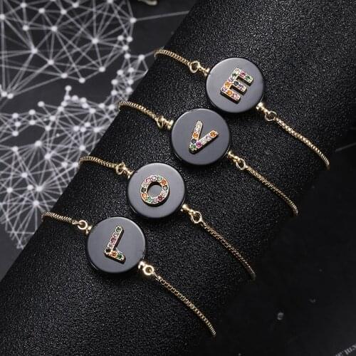 Color Crystal 26 Letter Bracelet For Women Adjustable initial Bracelet Femme Snake Chain Jewelry Christmas gifts