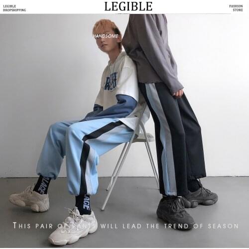Pants Casual Men Loose Patchwork Sweatpants Men Korean Ankle-Length Pants Men Hip Hop Streetwear Mens