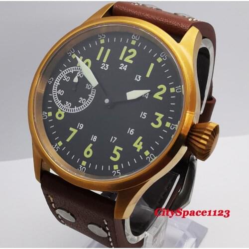 Corgeut 43mm Top luxury Mechanical Wrist Watch 17 Jewels Hand Winding 6497 Seagull ST3600 Leather Clock Luminous men Watches