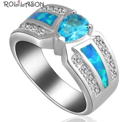 Ladies style Excellent Blue Fire Opal silver color Stamped Blue crystal Jewelry Rings USA #6#7#7.5#8#8.5#9 OR694