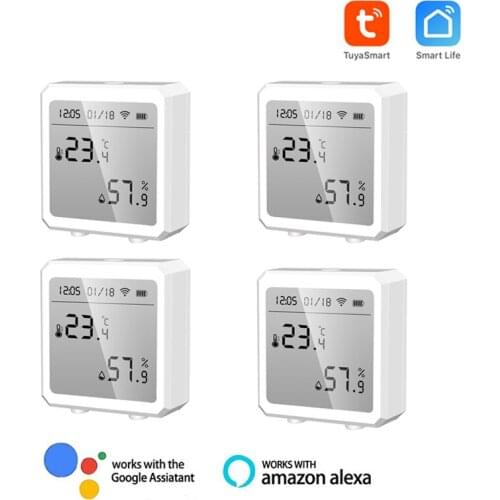1/2/3/4 Pcs Tuya Smart WiFi Temperature Humidity Sensor Ultra-low Power Consumption Battery Power With LCD Screen Display Alarm