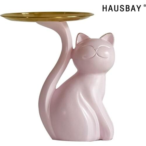 Nordic Lucky Cat Dessert Tray Resin Cat Statue Creative Storage Crafts Living Room Entrance TV Cabinet Ornaments Home Decor D097