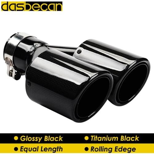 Dasbecan Glossy Black 3k Carbon Tail Muffler Stainless Steel Dual Equal Universal Exhaust Pipe Tip System Car Modification Parts