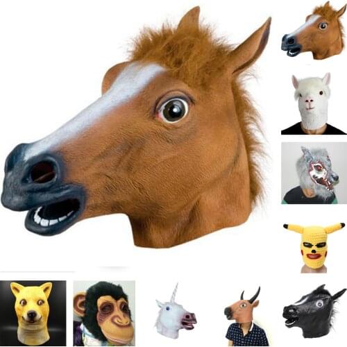 Halloween Mask Ball Cosplay Latex Horse Head Mask Animal Head Set Horse Mask Dog Horse Jun Horse Mask