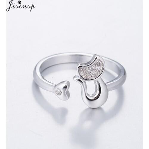 Jisensp 2019 New Fashion Love Heart Ring Design Cute Fashion Jewelry CZ Cat Ring for Women Gifts Adjustable Charms Animal Anel