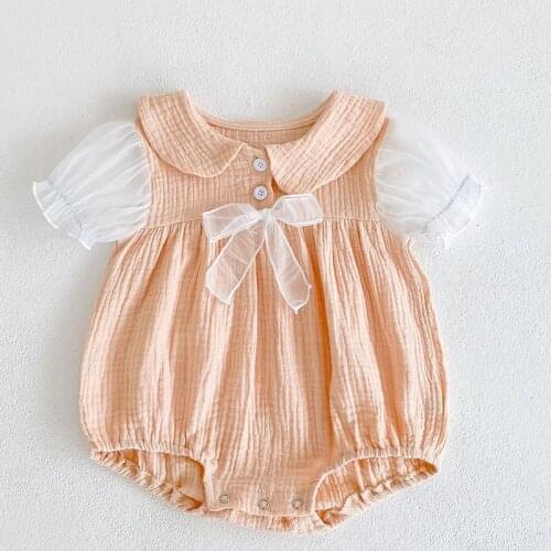 Summer Newborn Baby Girls Clothes Toddler Baby Girl Romper Mesh Splicing Cotton Short Sleeve Infant Baby Girls Jumpsuit