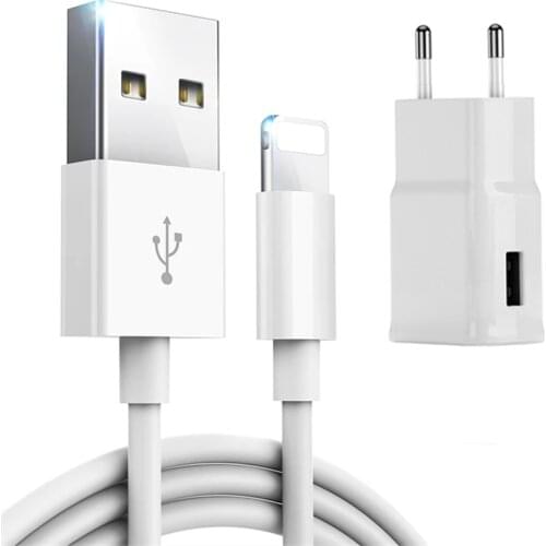 Kit 1m USB Charging Cable + USB Wall Charger For iPhone 5 5S 6 6S 7 8 Plus X XS Max XR Fast Charging Phone AC Adapter EU US Plug