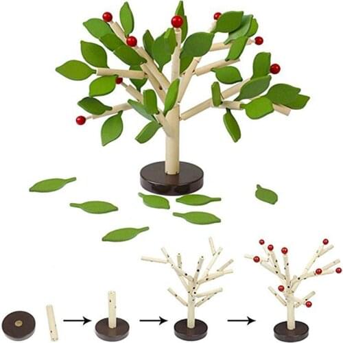 Creative Wood Building Blocks Tree Set for Kids Preschool Boys and Girls DIY Learning Educational 3D Wooden Assembled Toys