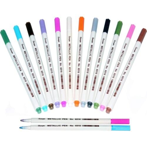 Premium Metallic Marker Pens, Set of 12 Assorted Colors for Adult Coloring Books, Art Rock Painting, Card Making, Glass Fine Tip