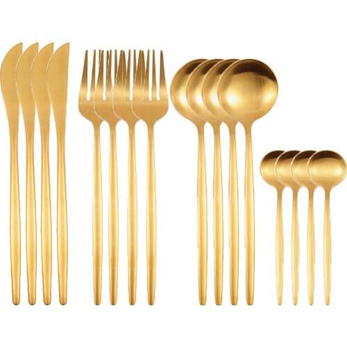 Flatware 16 Stainless Steel Cutlery Set Green Gold Dinnerware Spoon and Fork Set Fruit Forks for Kids Chopsticks Dropshipping