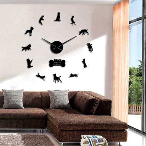 K9 Security Dog Belgian Malinois Sign Modern 3D DIY Wall Clock Belgian Shepherd Creative Show With Mirror Effect Stickers Clock