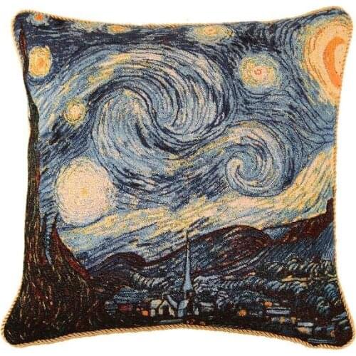 Cushion Cover Cotton Polyester Double Jacquard Knitting Weave Throw Pillow Covers Cushion Case Van Gogh starry night sunflowers