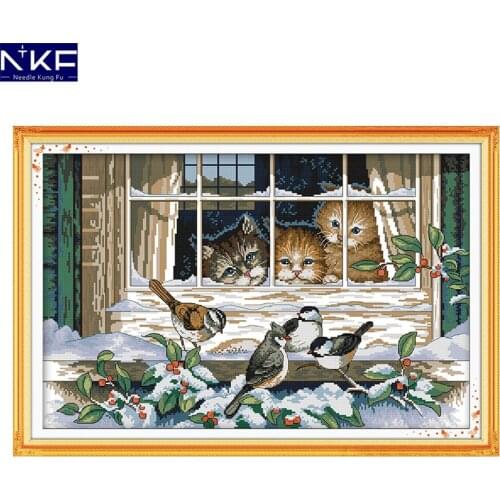 NKF Landscape Out of The Window Cross Stitch Handmade Craft Painting Needlework Embroidery Animal Cross Stitching for Home Decor