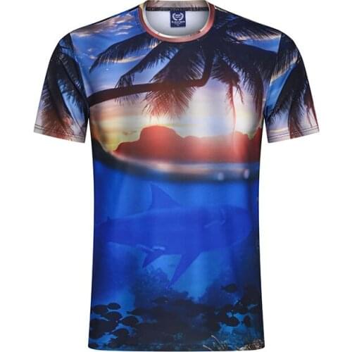 New Casual T Shirt Men Hawaiian Beach Print Tshirt Casual Top Loose Short Sleeve Men T-shirt Fashion Club Prom Party Tshirt Men