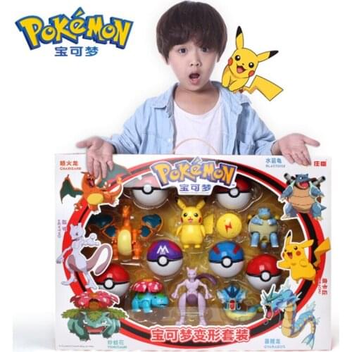 Genuine Pokemon Box Set Pocket Monster Pokeball Deformation Toys Pikachu Venusaur Charizard Mewtwo Anime Figure Model Child gift