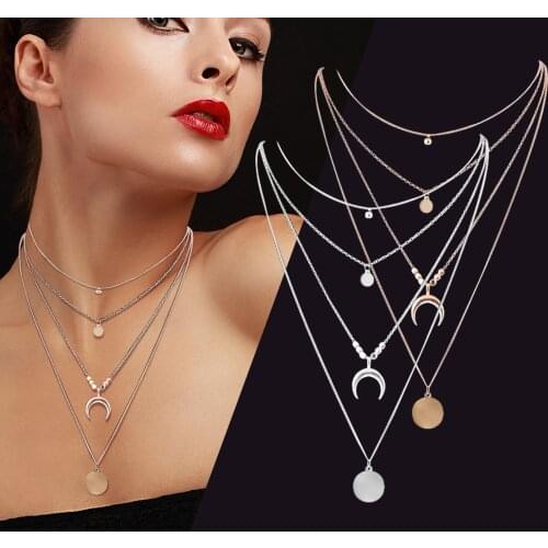 Otoky Pendant Necklace womens popular jewelry creative fashion personality multi layer moon disc pendant womens Necklace