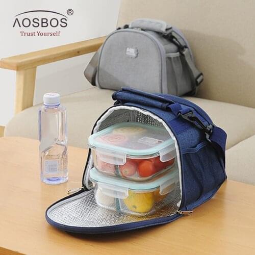 Aosbos Oxford Portable Cooler Lunch Bag Solid Thermal Insulated Shoulder Food Bags Food Picnic Lunch Box Bag for Men Women Kids