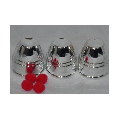 Plastic Chrome Three Cups and Balls (Dia 7*H 7cm) Magic Tricks Appearing Close Up Illusion Gimmick Magica game For Children