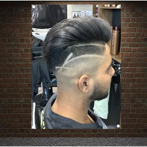 The Classic Pompadour Haircut with Beard Posters Wall Sticker, Tapestry Flag Banner Hair Salon Barber Shop Home Decoration D4