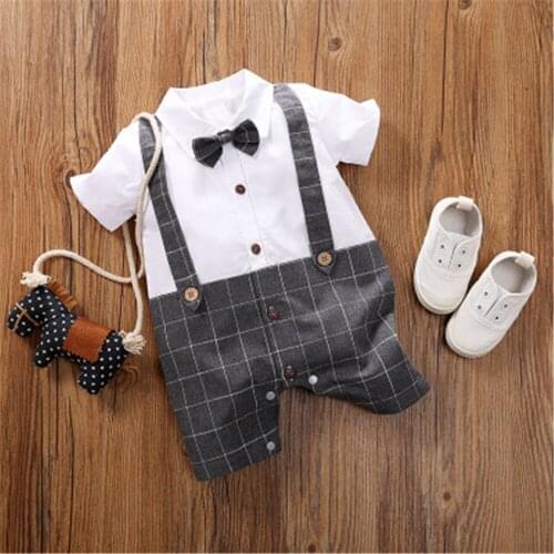 Prowow Summer Baby Boys Clothes Newborn Romper Gentleman Infant Boys Overalls For Baby Clothes Casual Newborn Jumpsuit Bowtie