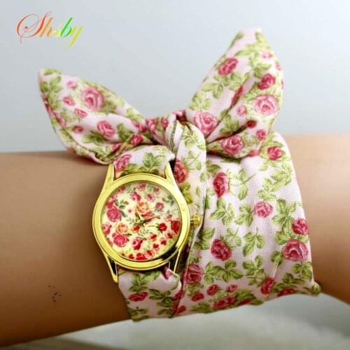 Shsby new style sweet chiffon fabric girls watch floral women dress watches fashion Quartz watch Ladies flower cloth wristwatch