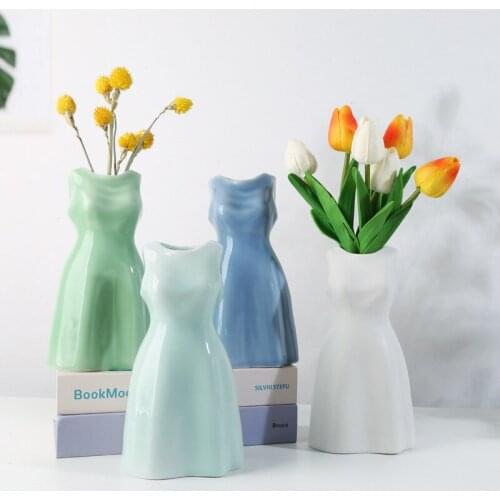 Nordic Ceramic Human Body Vase Abstract Art Sculpture Living Room Dining Table Desktop Dried Flowers Arrangement Decorations