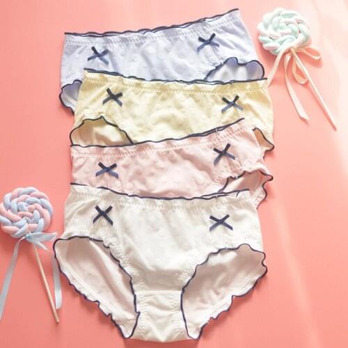 Japanese White Dots Baby Cotton Womens Underwear Seamless Panties For Women Ruffle Briefs Strings Bow Kawaii Lingerie Panties