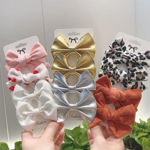 4Pcs/Set Cotton Linen Leopard Printing Bowknot Hair Clips For Kids Girls Barrettes Cute Safty Hairpins Headwear Hair Accessories