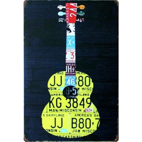 [ Mike86 ] Yellow License Plates Guitar Vintage Metal Plaque Room Decor Antique Wall art Sign Craft 20*30 CM Mix Items B-318