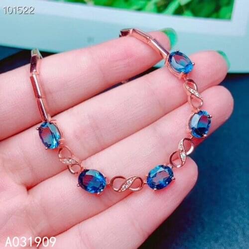 KJJEAXCMY boutique jewelry 925 sterling silver inlaid Natural Blue Topaz Womens Bracelet Support Test trendy classic