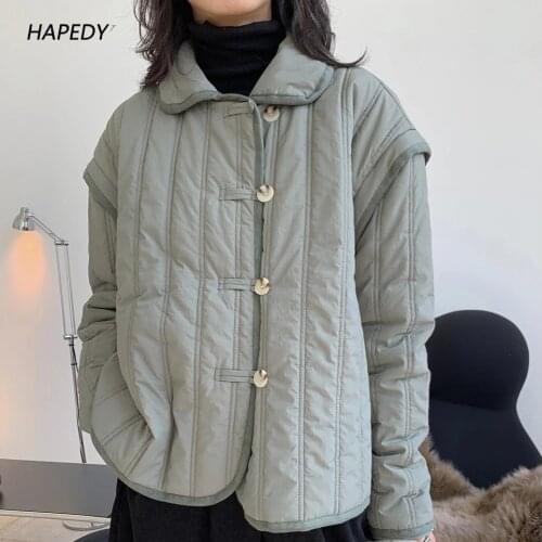 Women Winter Japanese Style Short Down Jacket With Down Polo Oversize Parka 2021 Female Removable Sleeves Casual Loose Warm Coat