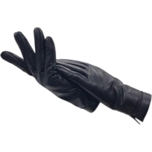Winter ladies fashion new sheepskin gloves black warm driving genuine leather dress motorcycle work leather gloves leather glove